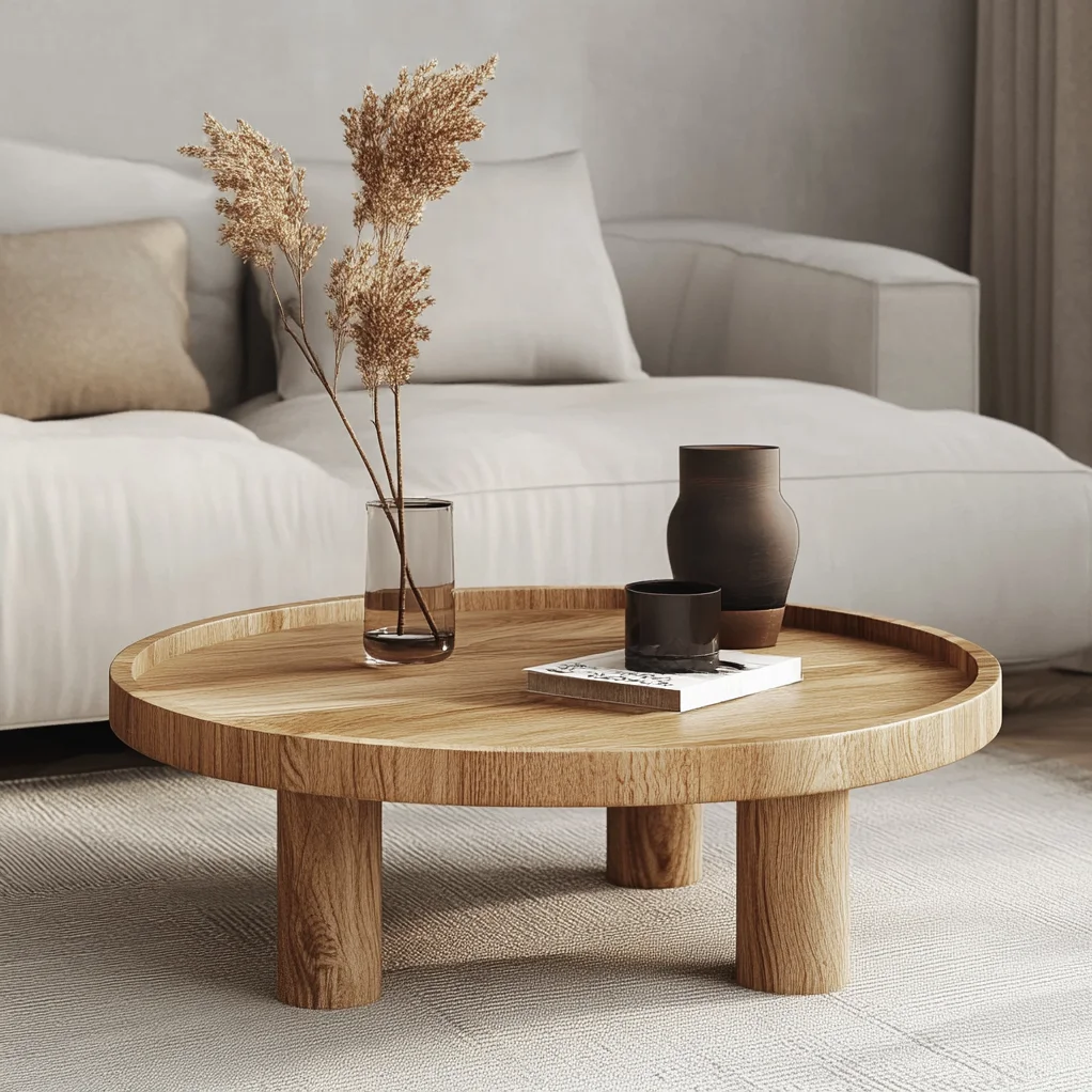 Stolik kawowy dębowy – okrągły – Ø60 cm  – lite drewno dębowe – wysokość 40 cm