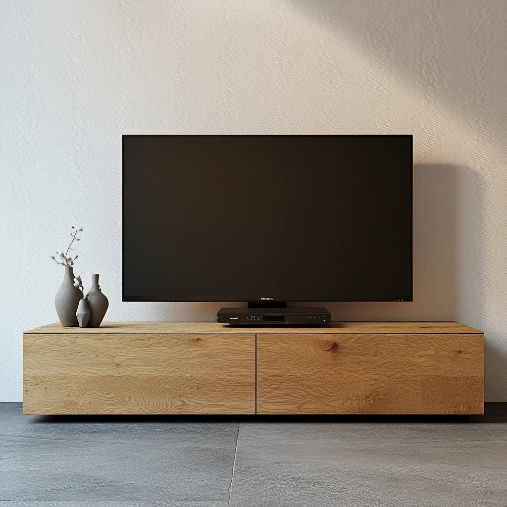 Szafka RTV Dębowa Podwieszana – 100% Lite Drewno – 200x45x42,5 cm – Prosta i Elegancka z Dwiema Szafkami